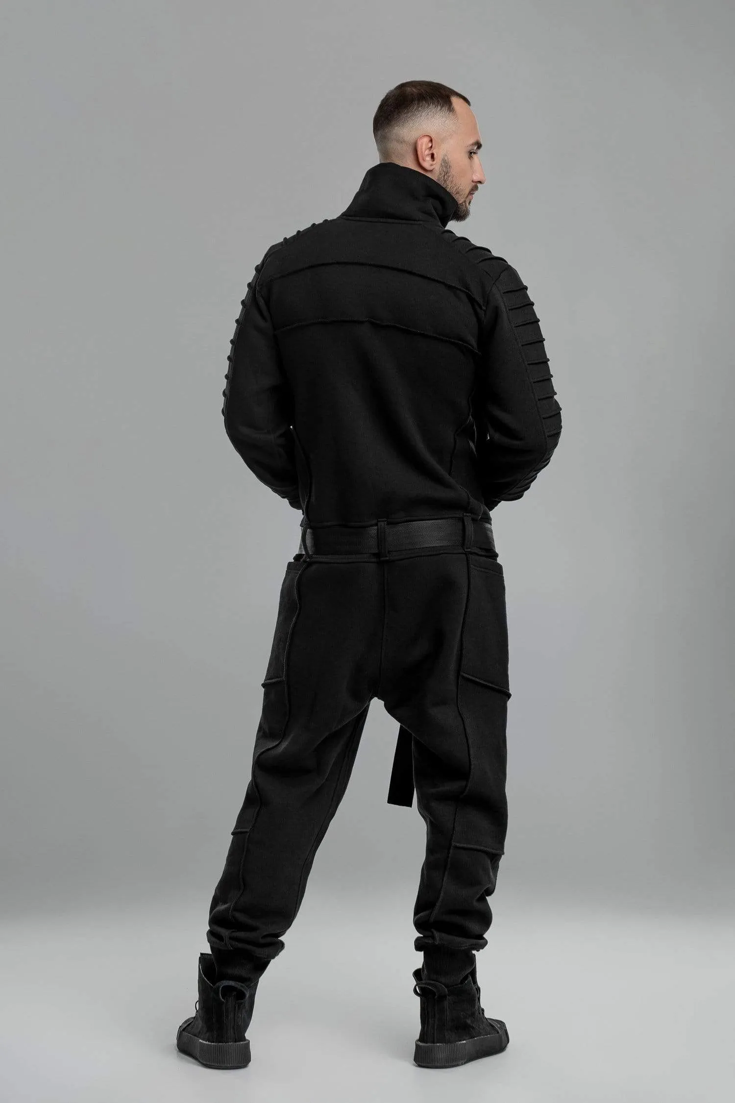 Black Techwear Cotton Jumpsuit