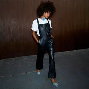 Black Vegan Leather Dungarees