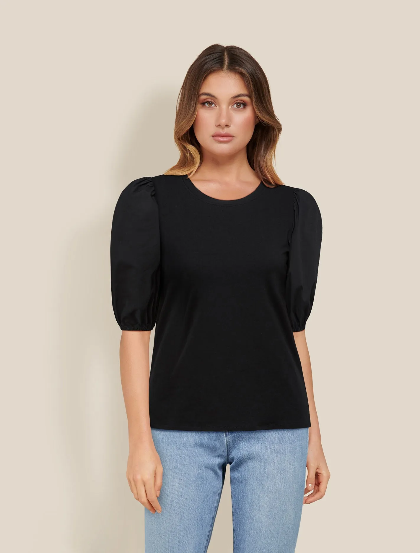 Blaire Poplin Puff Sleeve Tee