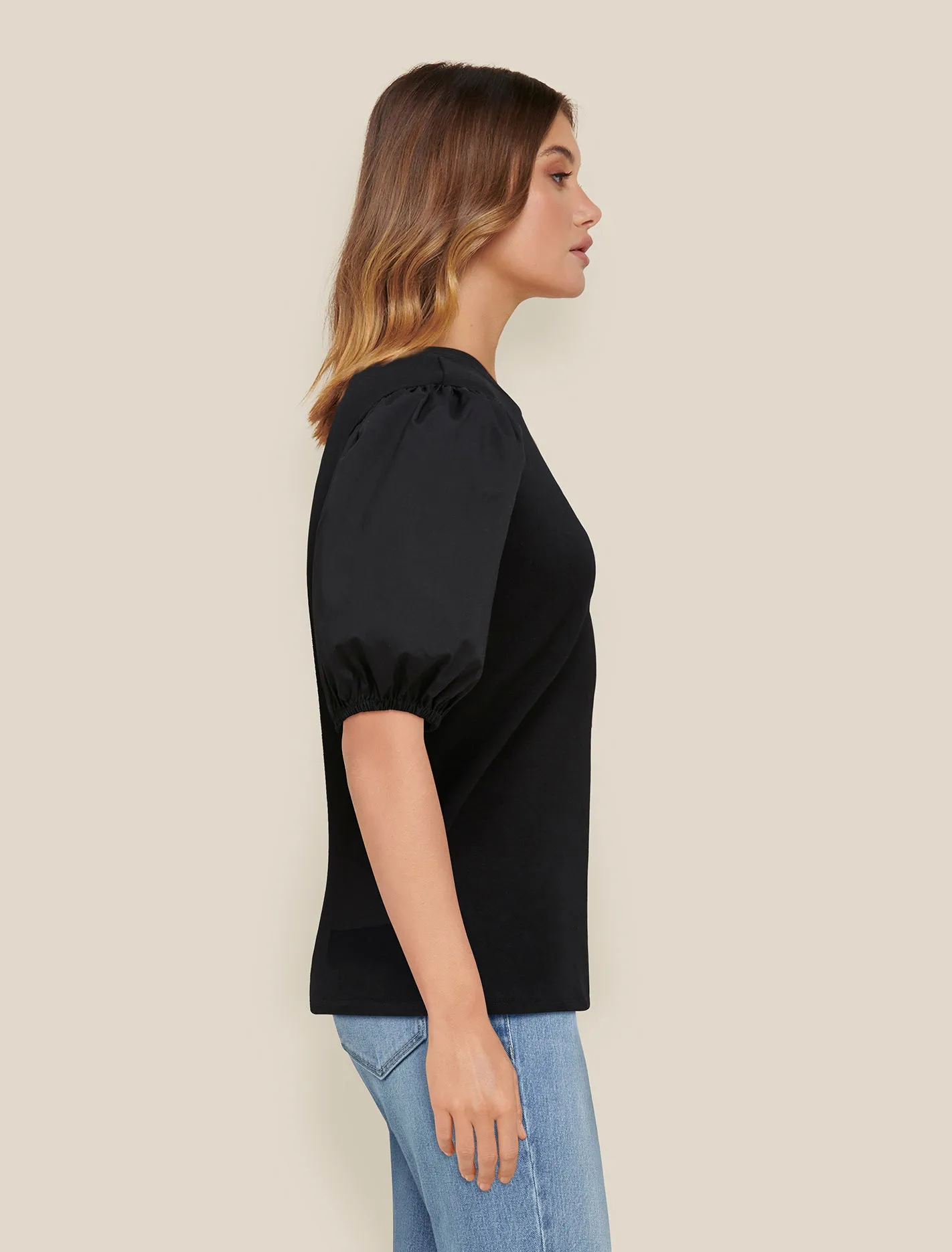 Blaire Poplin Puff Sleeve Tee