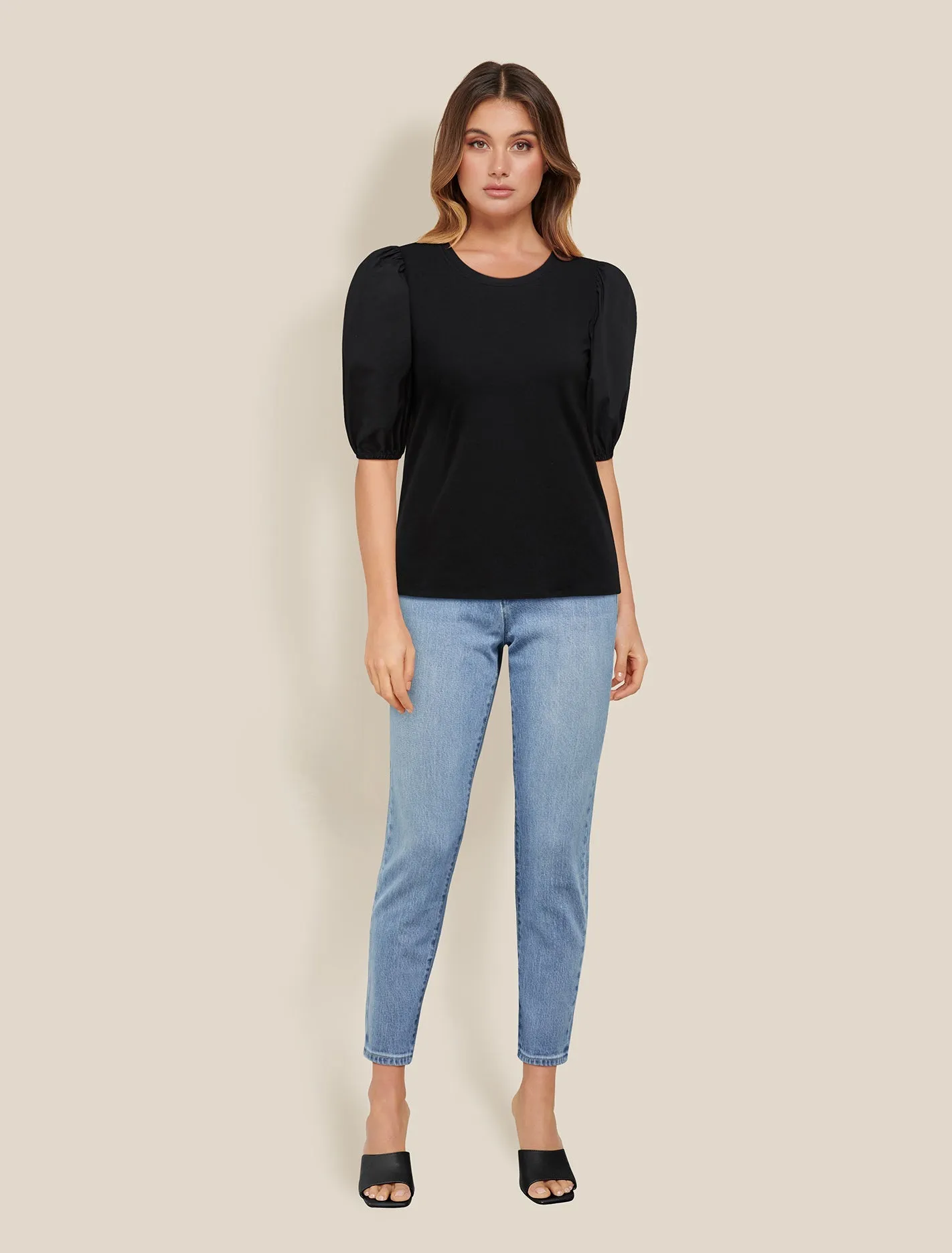 Blaire Poplin Puff Sleeve Tee