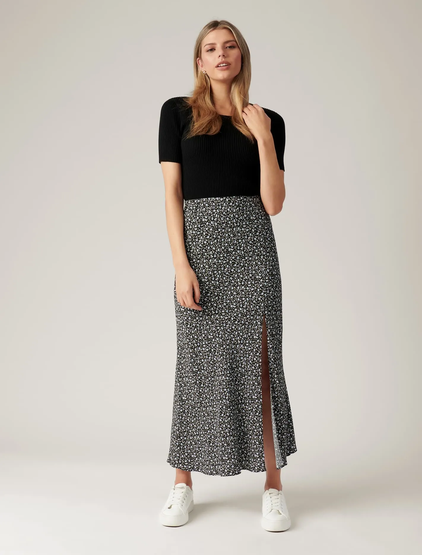 Blanca Petite Bias Split Midi Skirt