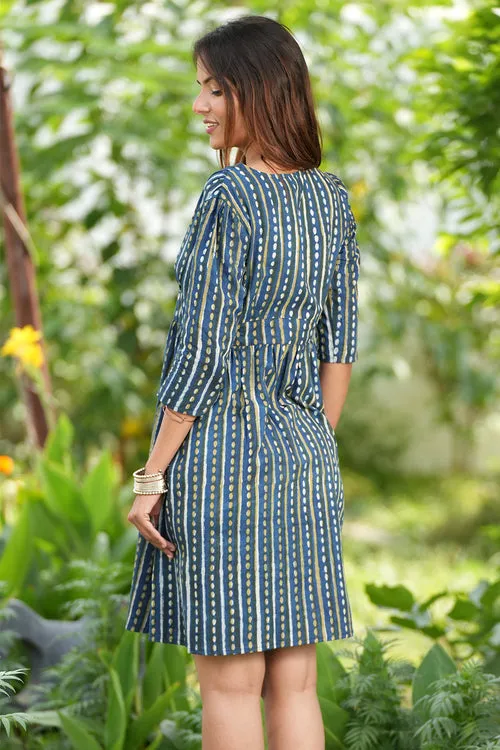 Blue Moonbeam Handblock Printed Cotton Dress