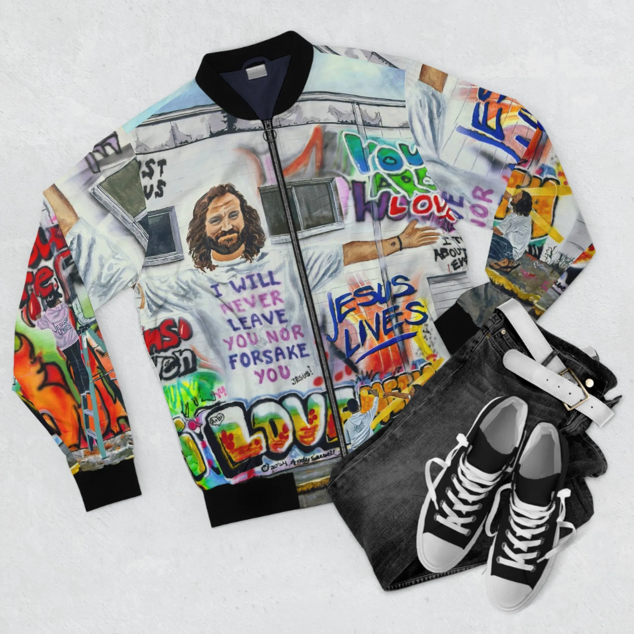 Bomber Jacket - Painting Graffiti with Jesus Design