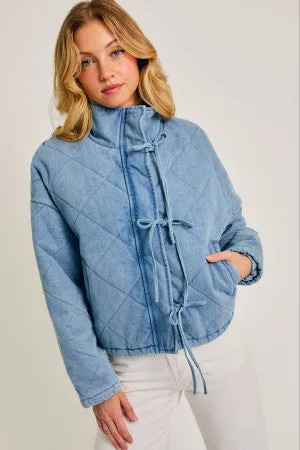 Bow Accent Puffer Jacket