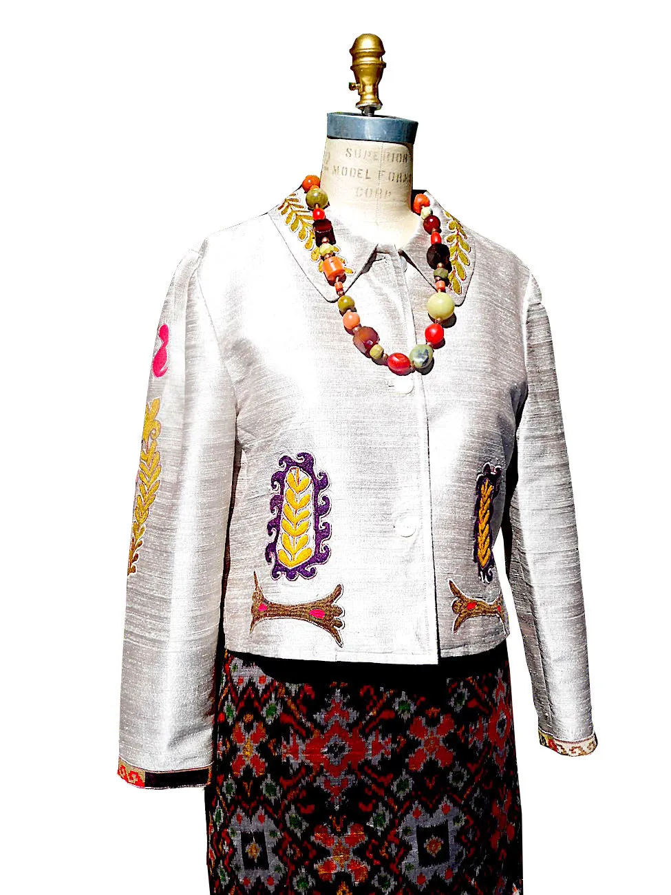 Box Jacket Vintage Suzani Embroidery Beige Lemongrass