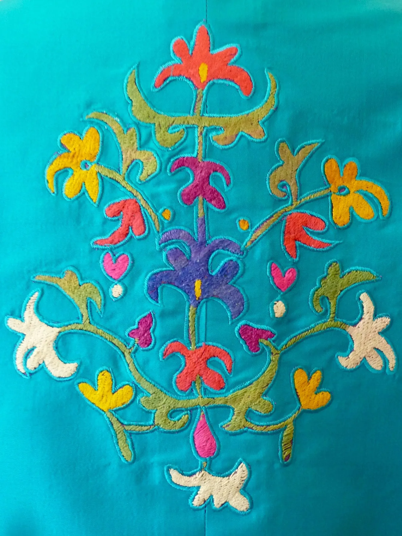 Box Jacket Vintage Suzani Embroidery Turquoise Yellow