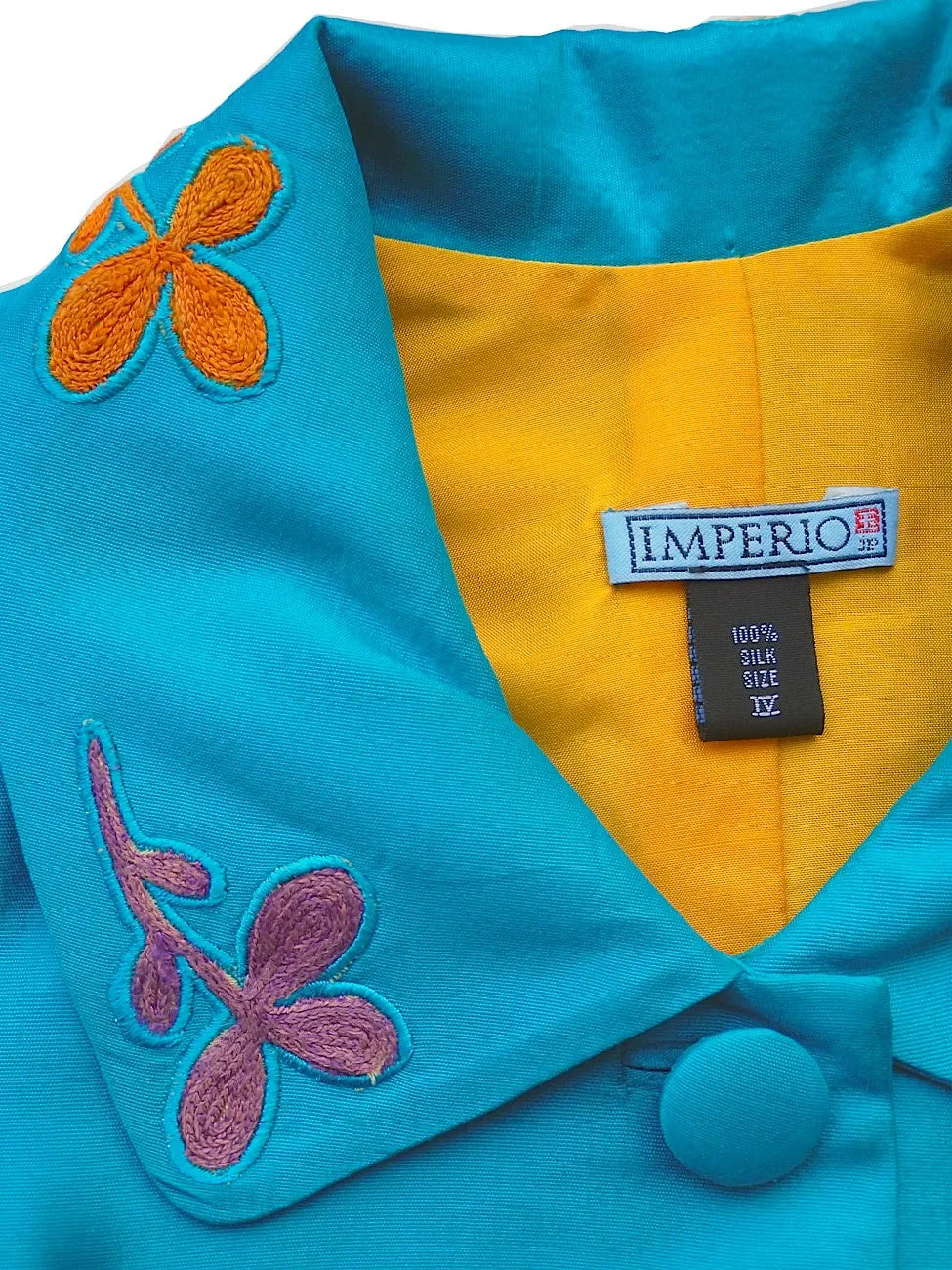 Box Jacket Vintage Suzani Embroidery Turquoise Yellow