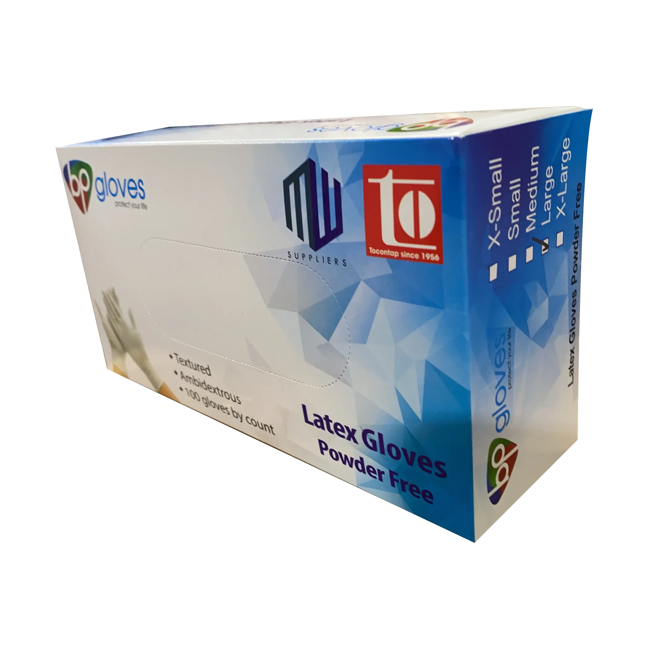 BP Latex Gloves, Powder-Free, size L (Pk: 100 pcs/box)