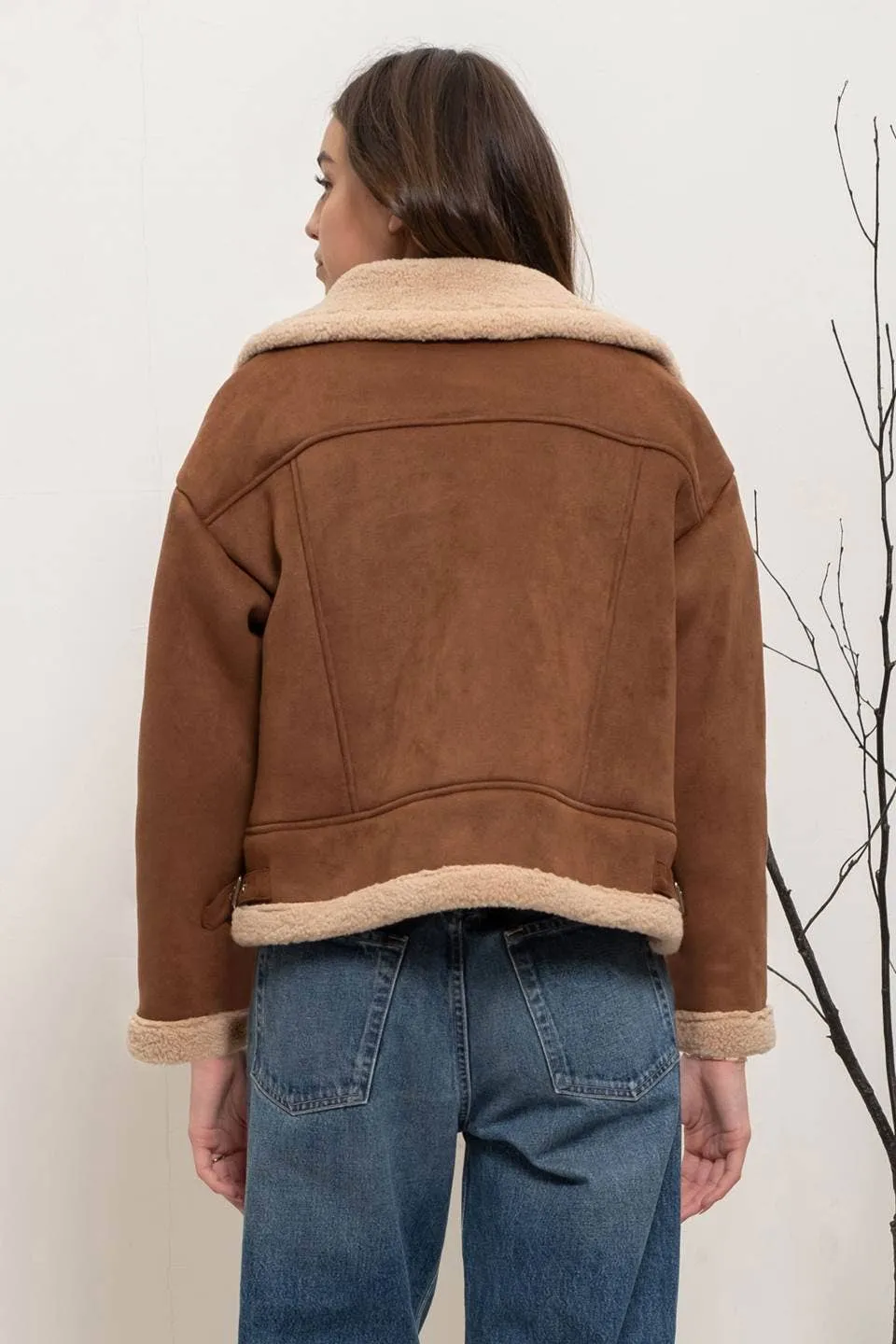 Brown Contrast Faux Shearling Jacket