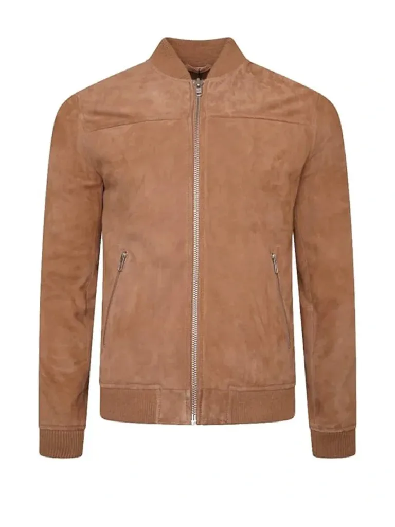 Brown Suede Leather Bomber Jacket