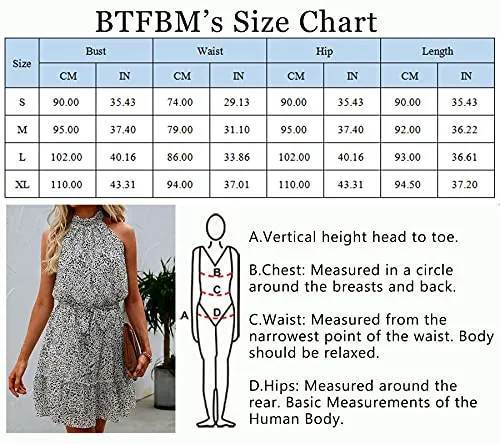 BTFBM Women 2023 Summer Halter Neck Dresses Sleeveless Casual Floral Polka Dot Leopard Print Short Boho Ruffle Sundress(Dot Apricot Black, s)