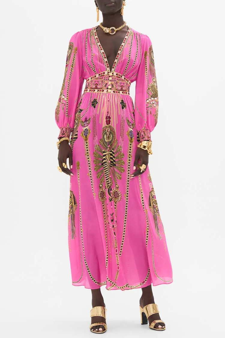 Button Dress with Shaped Waistband in Song of Scarab