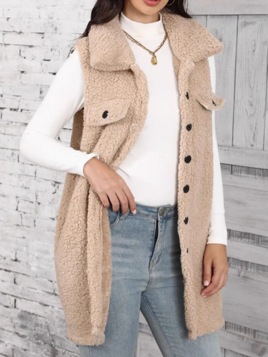 Button Up Teddy Vest Coat