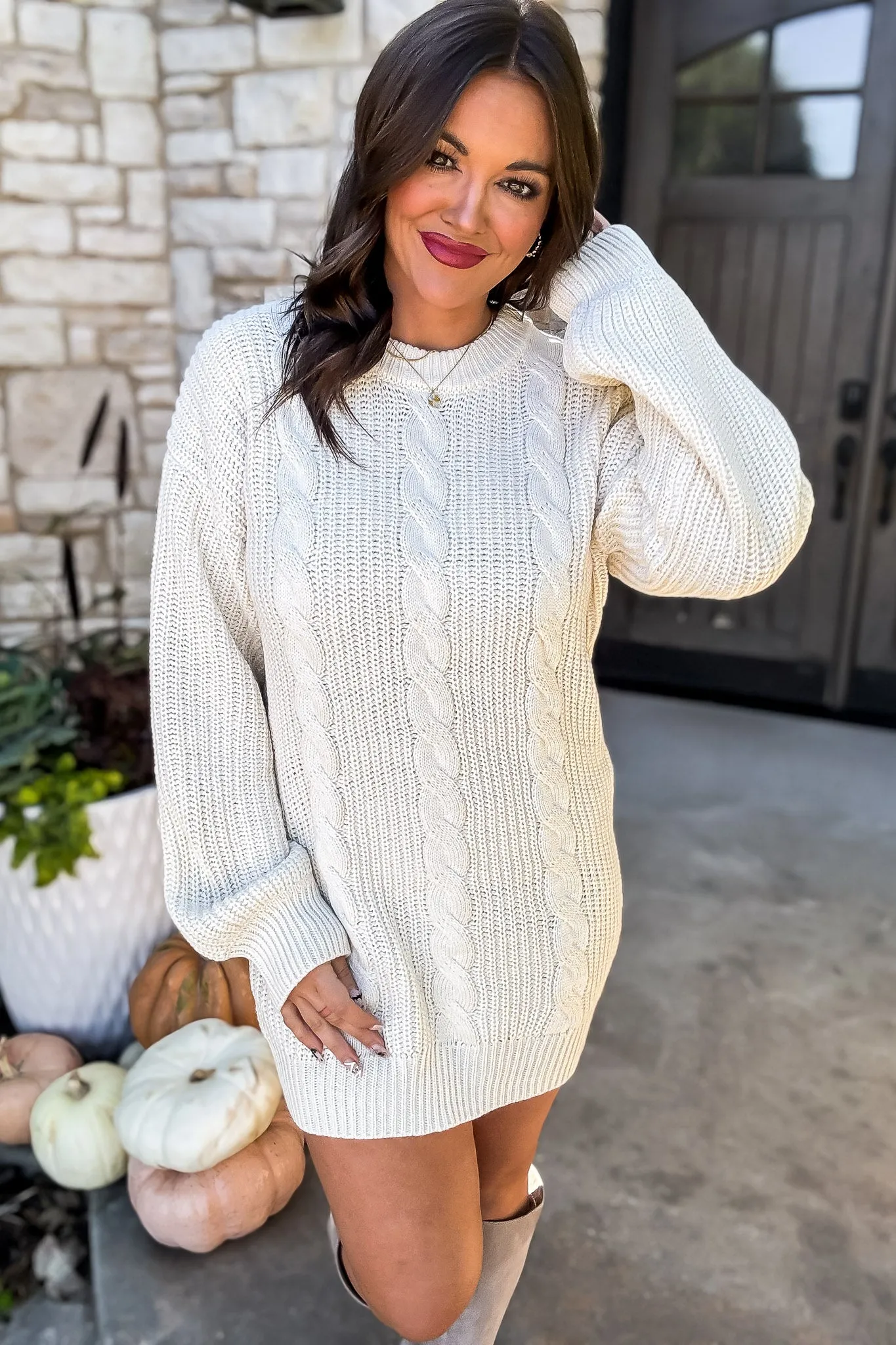 Cable-Knit Ribbed Mini Sweater Dress