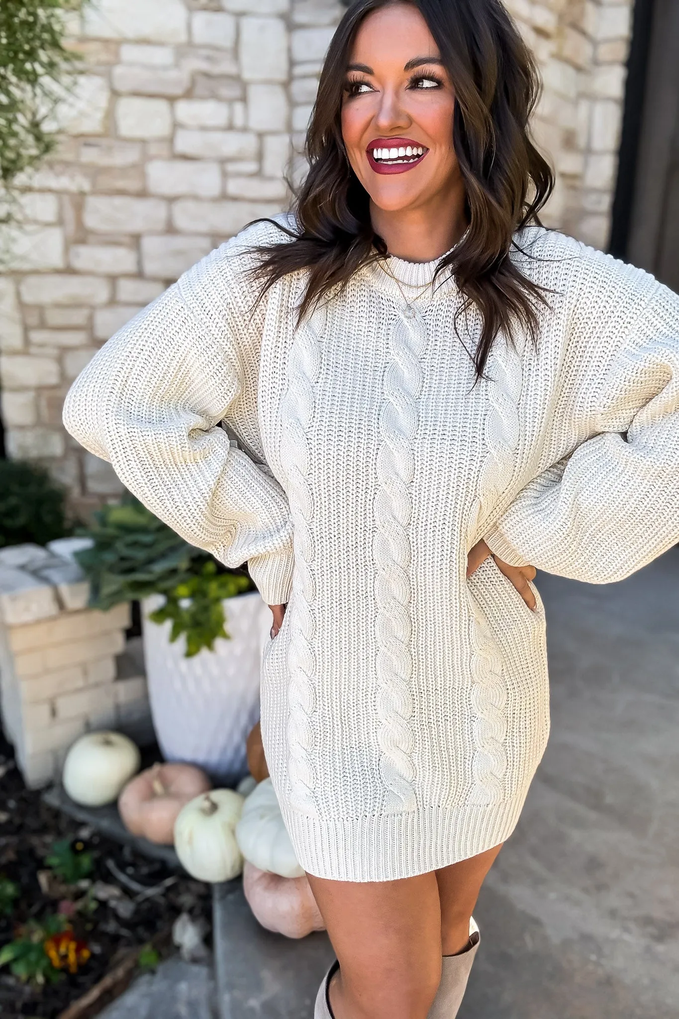 Cable-Knit Ribbed Mini Sweater Dress