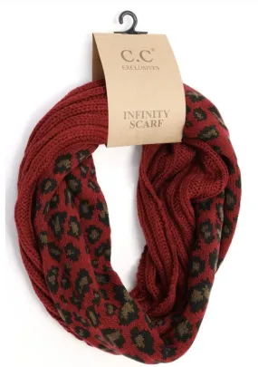 CC Beanie Ribbed Knit 2-Tone Leopard Print Infinity Scarf