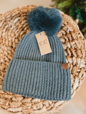 C.C Cable Cuff Pom Beanie - Forest Green