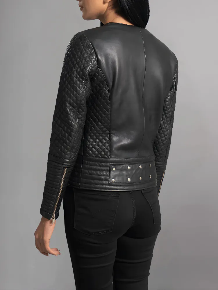 Celeste Studded Black Leather Jacket