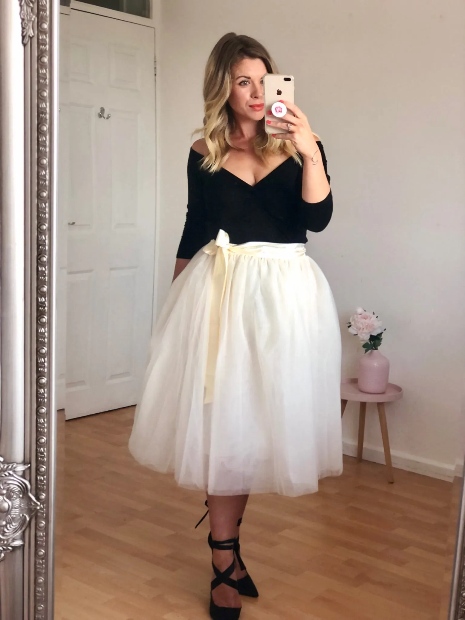 Champagne Midi Tulle Skirt