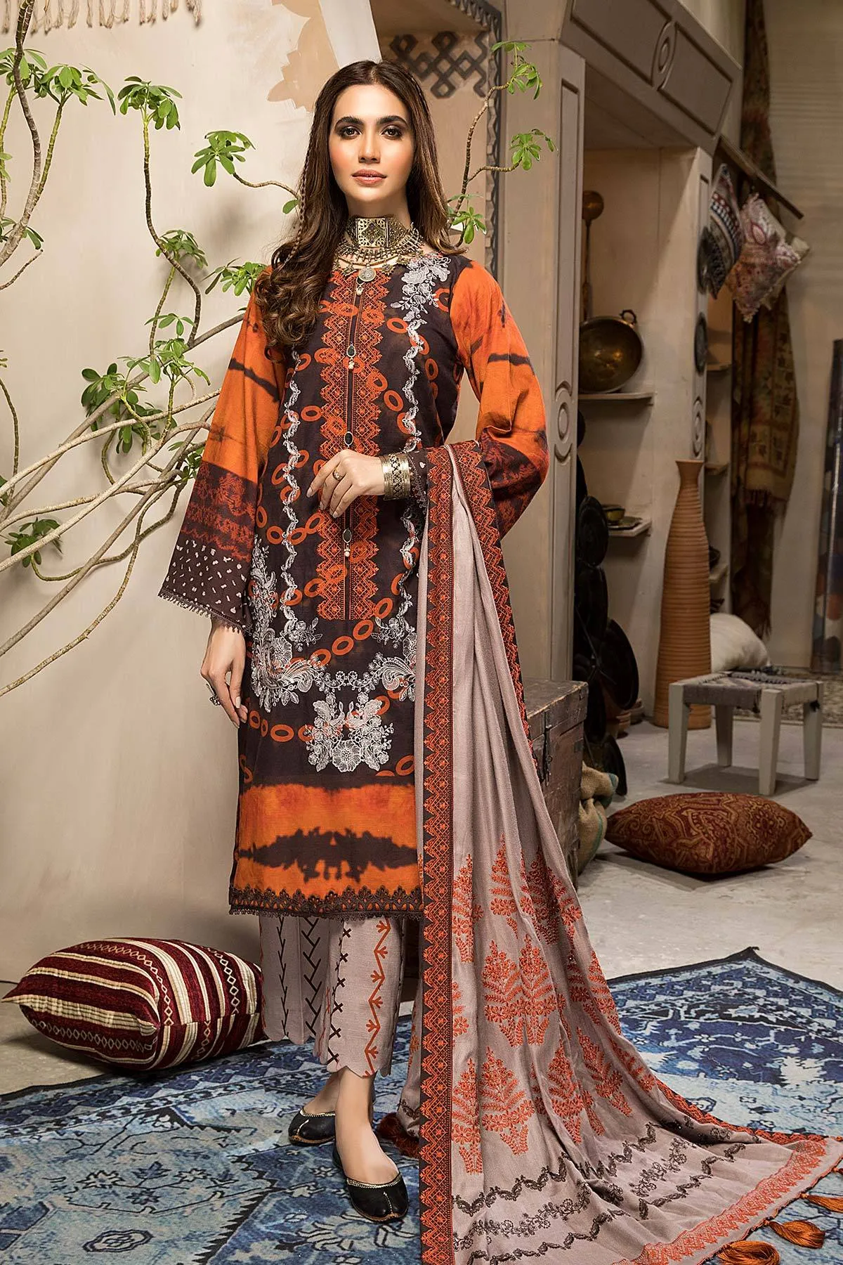 Charizma Naranji · Embroidered Khaddar With Khaddar Shawl Vol 1 – CNW-01