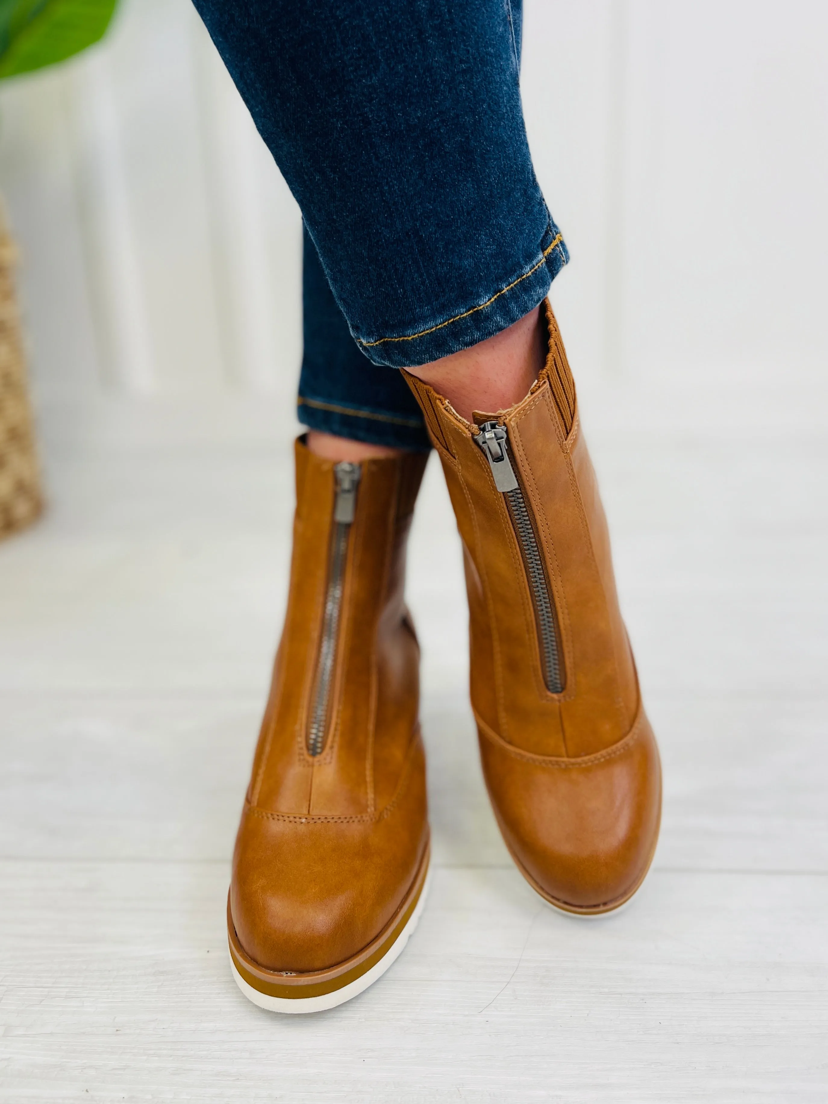 Chase The Style Wedge Boots In Tan