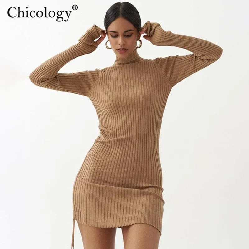 Chicology Long Sleeve Sweater Dress Mini Bodycon Sexy Outfits Women 2020 Winter Fall Elegant Fashion Clothes Party Club Christma