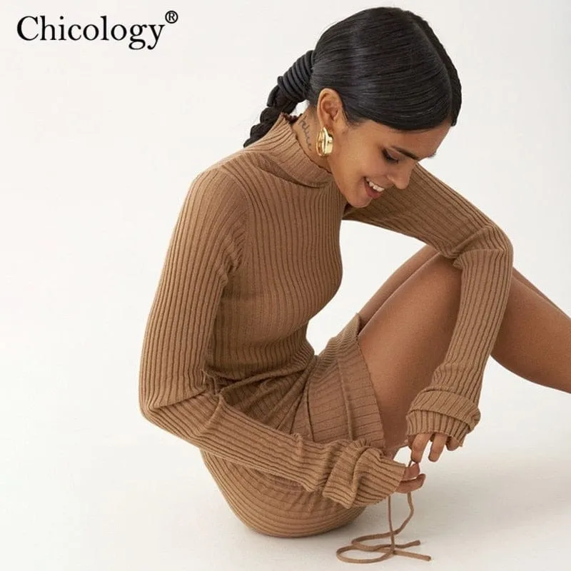 Chicology Long Sleeve Sweater Dress Mini Bodycon Sexy Outfits Women 2020 Winter Fall Elegant Fashion Clothes Party Club Christma