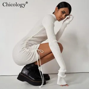 Chicology Long Sleeve Sweater Dress Mini Bodycon Sexy Outfits Women 2020 Winter Fall Elegant Fashion Clothes Party Club Christma