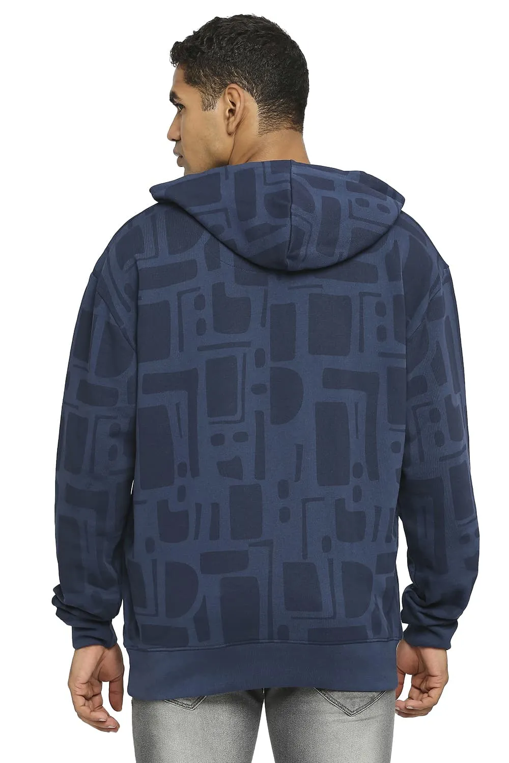 Comfort Fit Cotton Non Brushed Fleece Printed Hood Pullover Sweatshirt