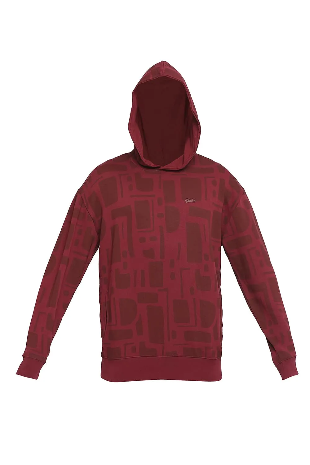 Comfort Fit Cotton Non Brushed Fleece Printed Hood Pullover Sweatshirt