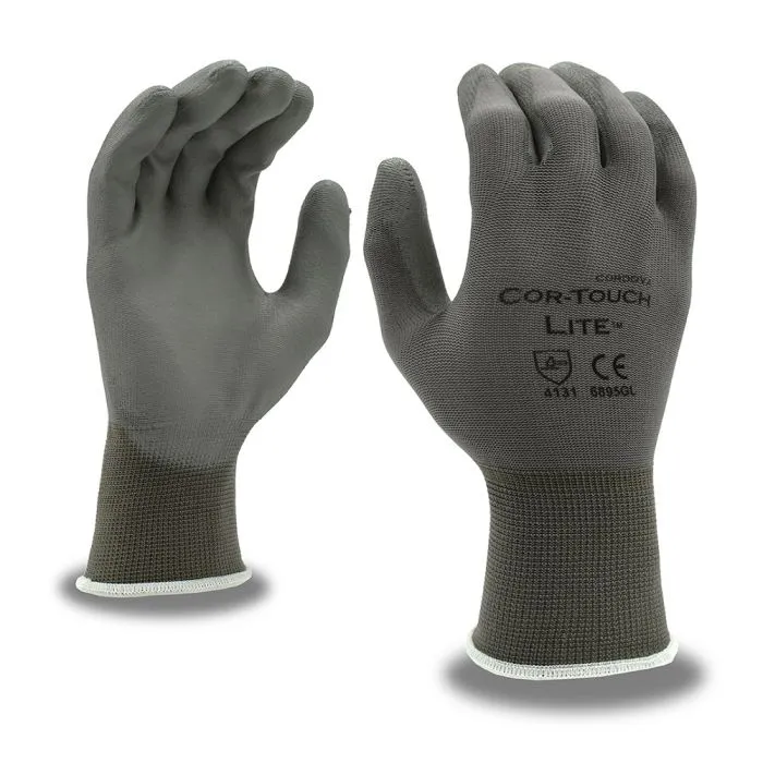 Cordova COR-TOUCH LITE 6895GL Nylon Shell Polyurethane Coated Gloves, Gray, Large, 1 Dozen