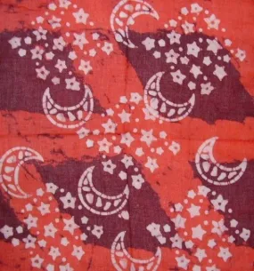 Cosmic Celestial Batik Scarf Soft Light Cotton 20 x 20 Red