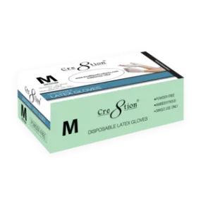 Cre8tion Disposable Latex Gloves (Made In Malaysia), Powder-Free, Size M, 10088 (Packing: 100 pcs/box, 10 boxes/case)