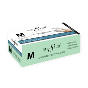 Cre8tion Disposable Latex Gloves (Made In Malaysia), Powder-Free, Size M, 10088 (Packing: 100 pcs/box, 10 boxes/case)