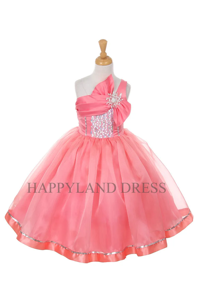 D2061 Flower Ribbon Bow Sequin Organza Dress (7 Diff. Colors)