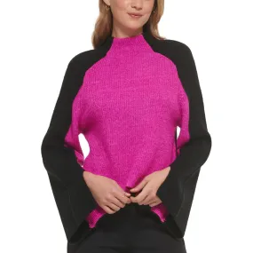 DKNY Womens Colorblock Mock Neck Pullover Sweater