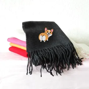 Dog Corgi Butt Embroidery Cashmere Feel Scarf - Embroidery Shawl, Personalized S