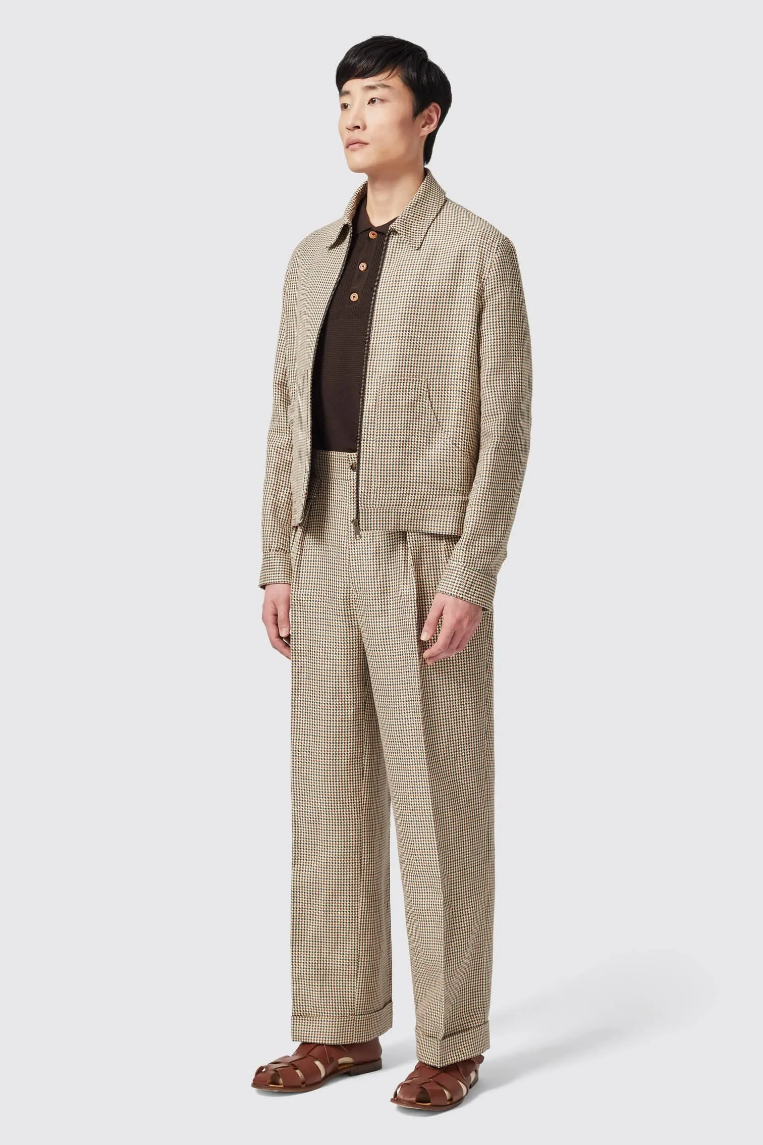 Dover Tailored Fit Neutral Puppytooth Cotton Co-ord Jacket - ARCHIVE