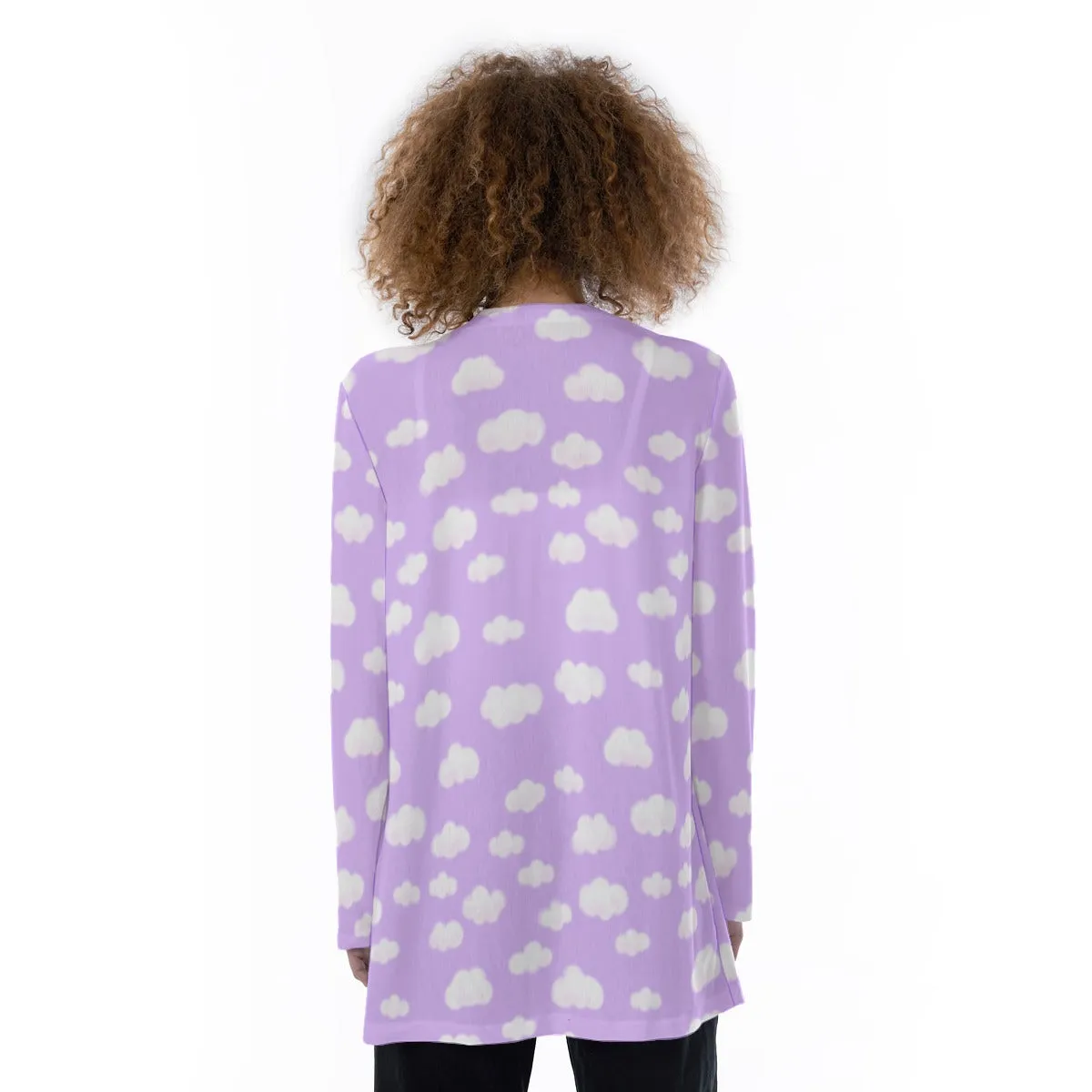 Dreamy Clouds Open Front Lightweight Cardigan With Pockets (Lilac)