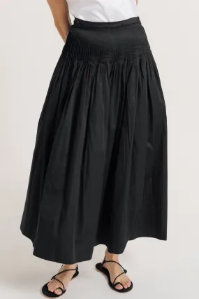 Drop Waist Pleated Skirt - Black Poplin - L - XL