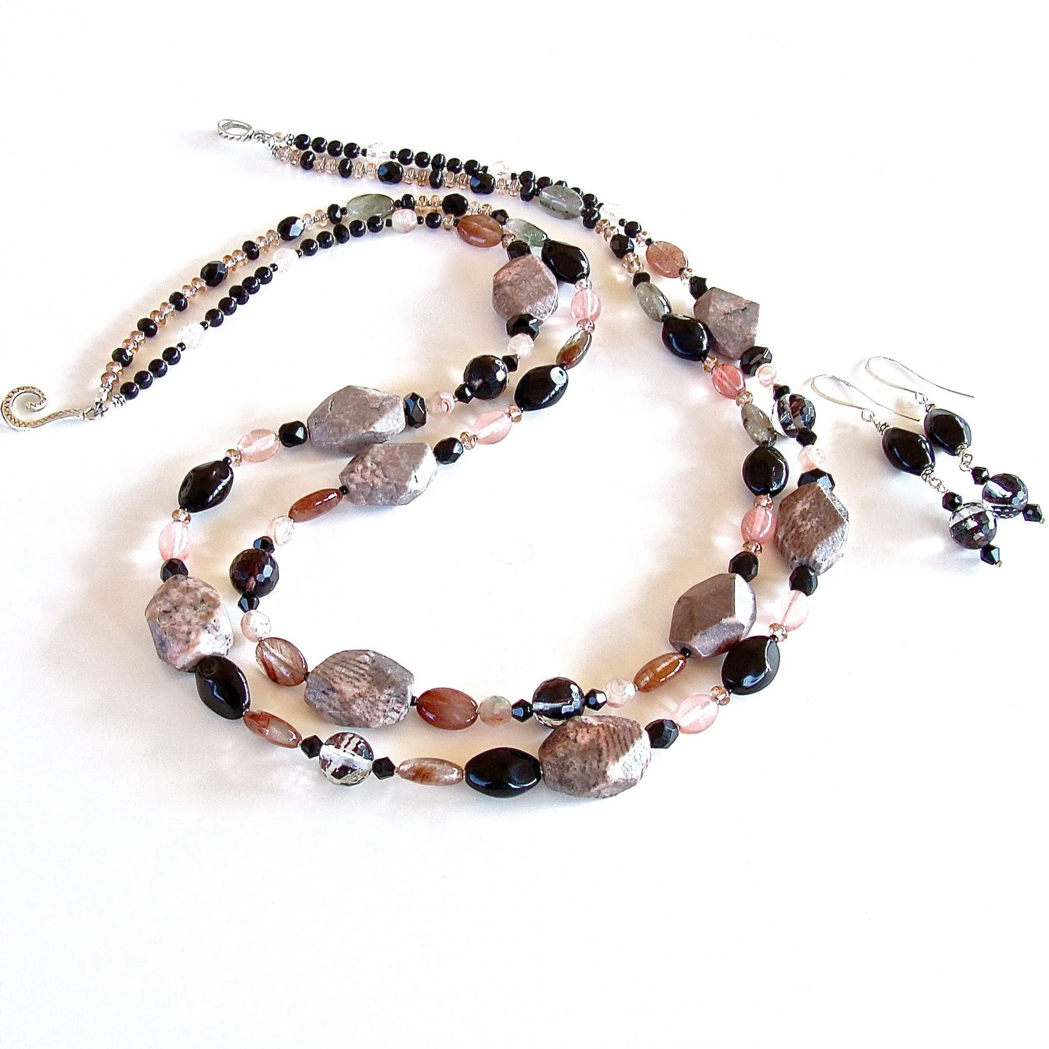 Duet: Pink Zebra Jasper Necklace Set