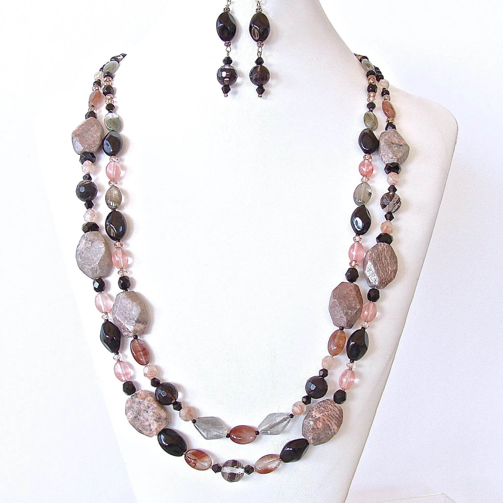 Duet: Pink Zebra Jasper Necklace Set