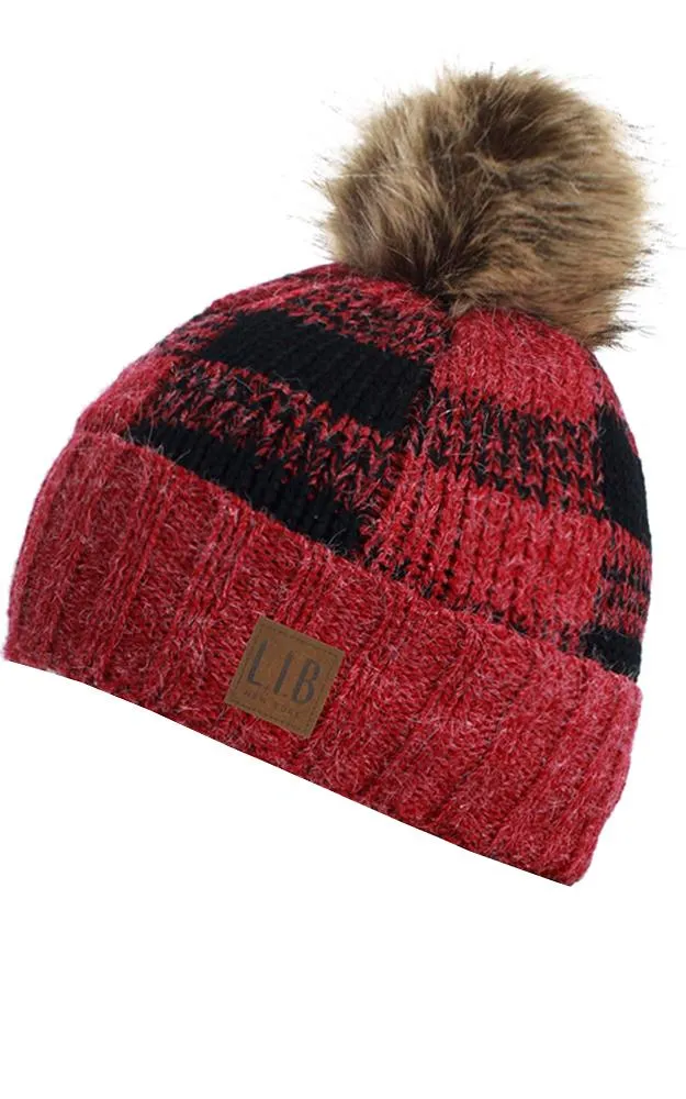 EAH8712 Buffalo Check Pattern PomPom Hat