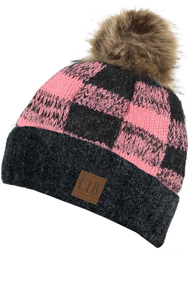 EAH8712 Buffalo Check Pattern PomPom Hat