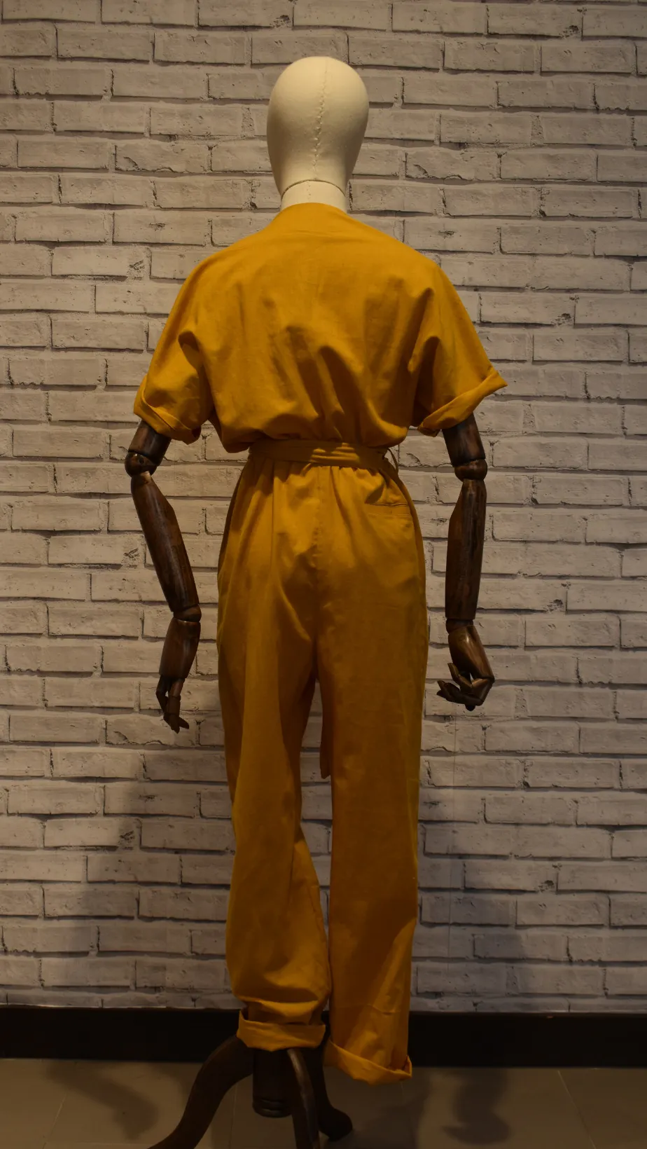 Elastic cotton jumpsuit- mustard