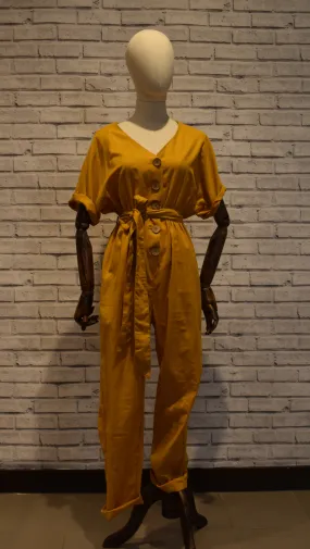 Elastic cotton jumpsuit- mustard