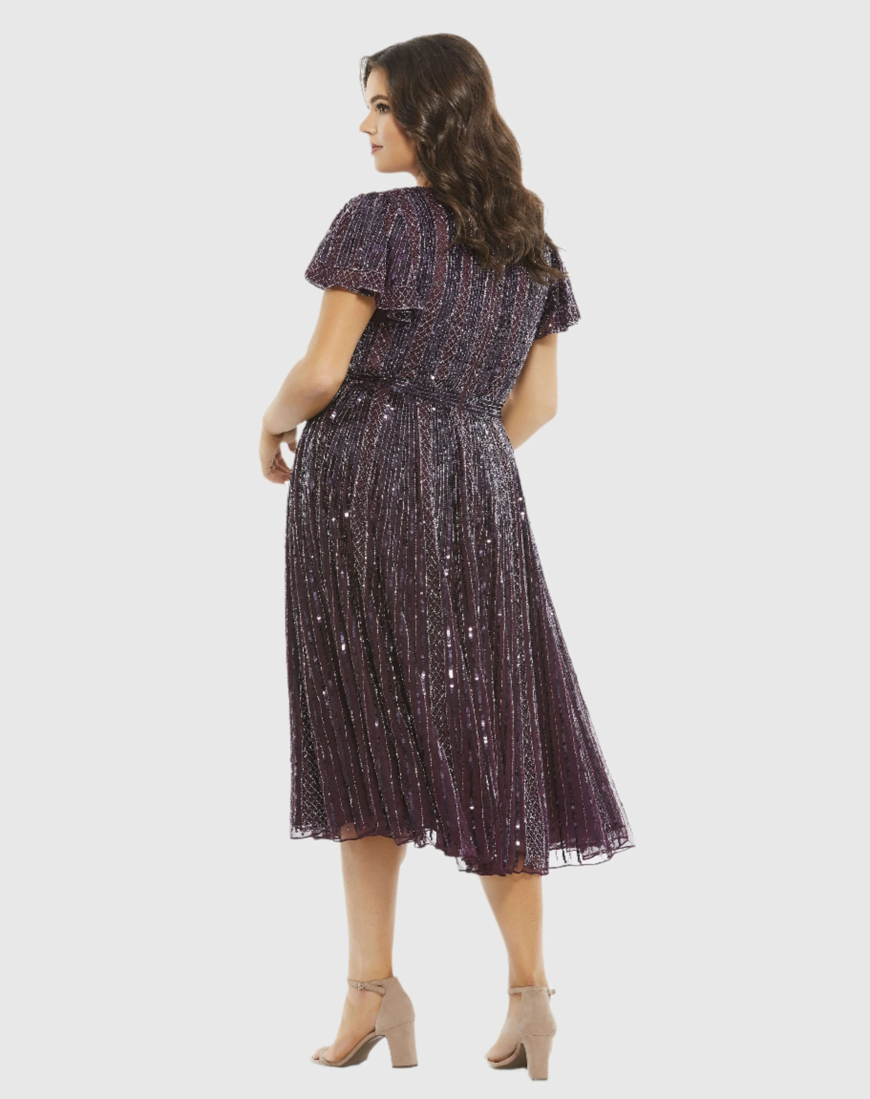 Embellished Butterfly Sleeve V-Neck Cocktail Dress (Plus)