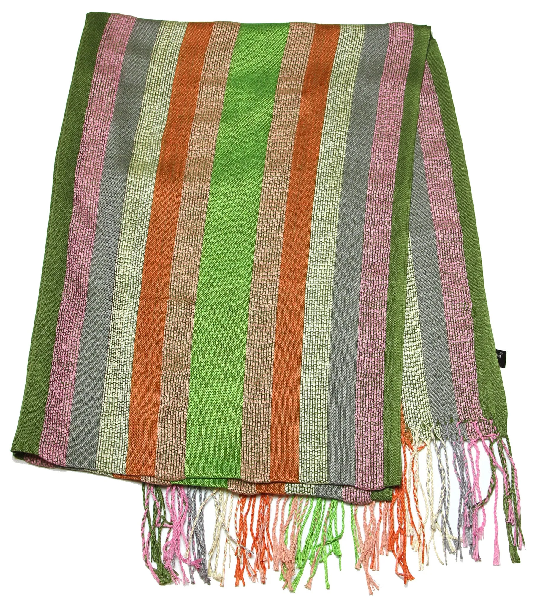 Fair Trade Hand Made Nepal Pashmina Scarf Shawl Striped Pink Green