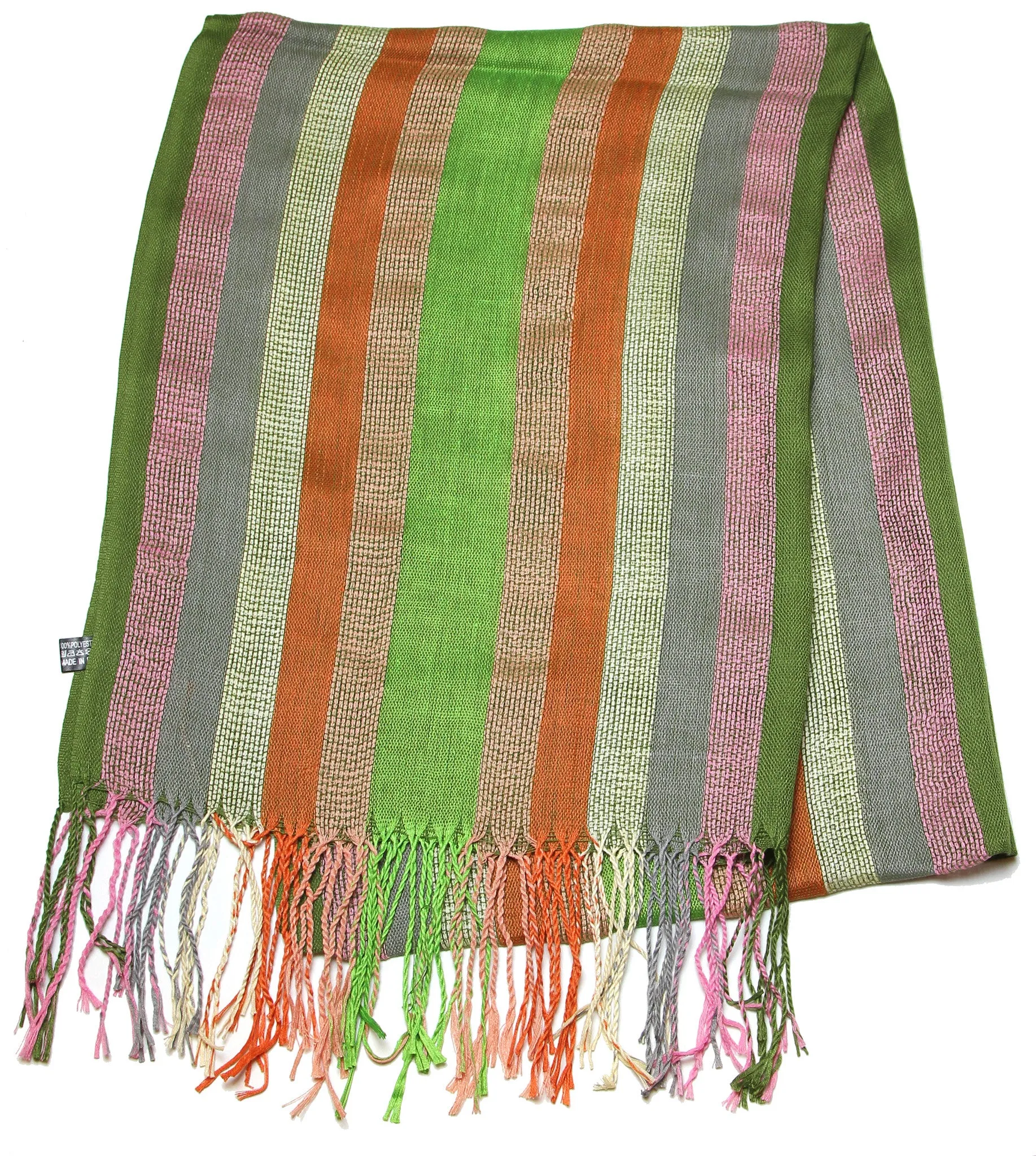 Fair Trade Hand Made Nepal Pashmina Scarf Shawl Striped Pink Green